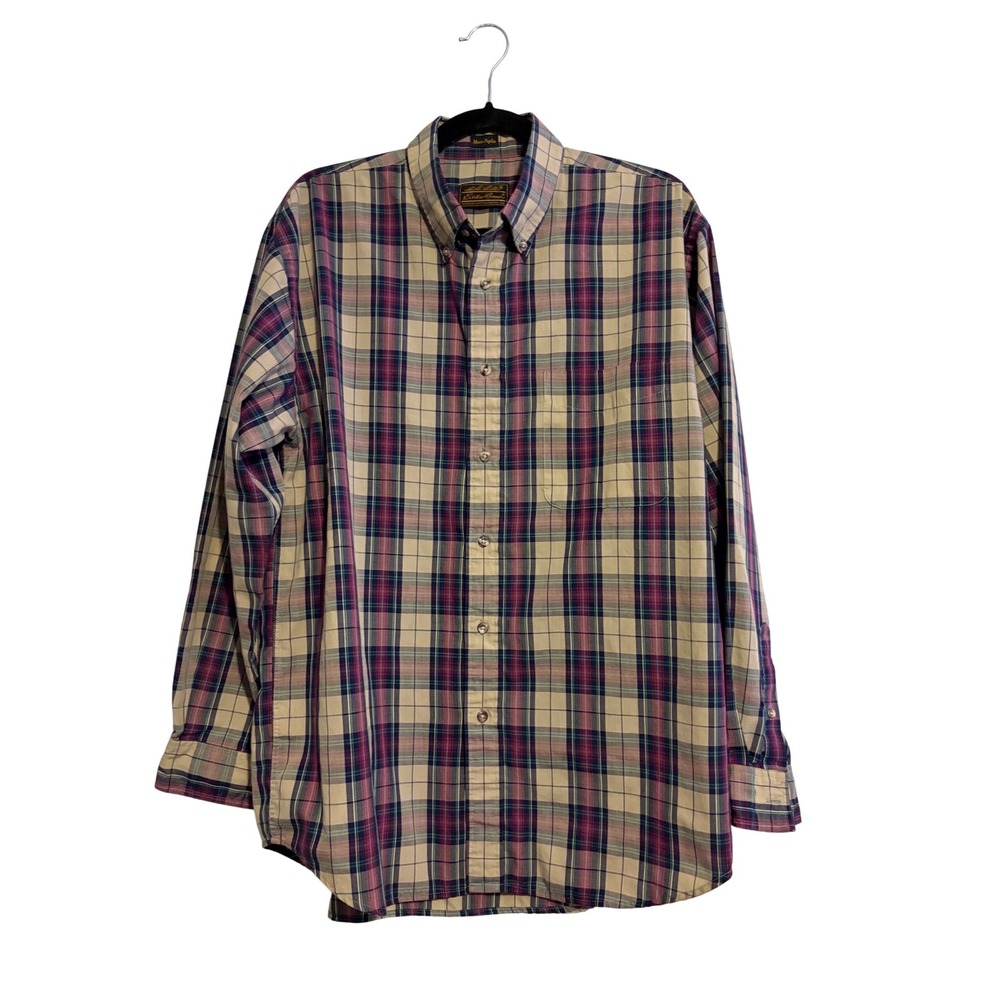 Eddie Bauer Mens‎ Long Sleeve Plaid Button Down Shirt L Cotton Blend Outdoor